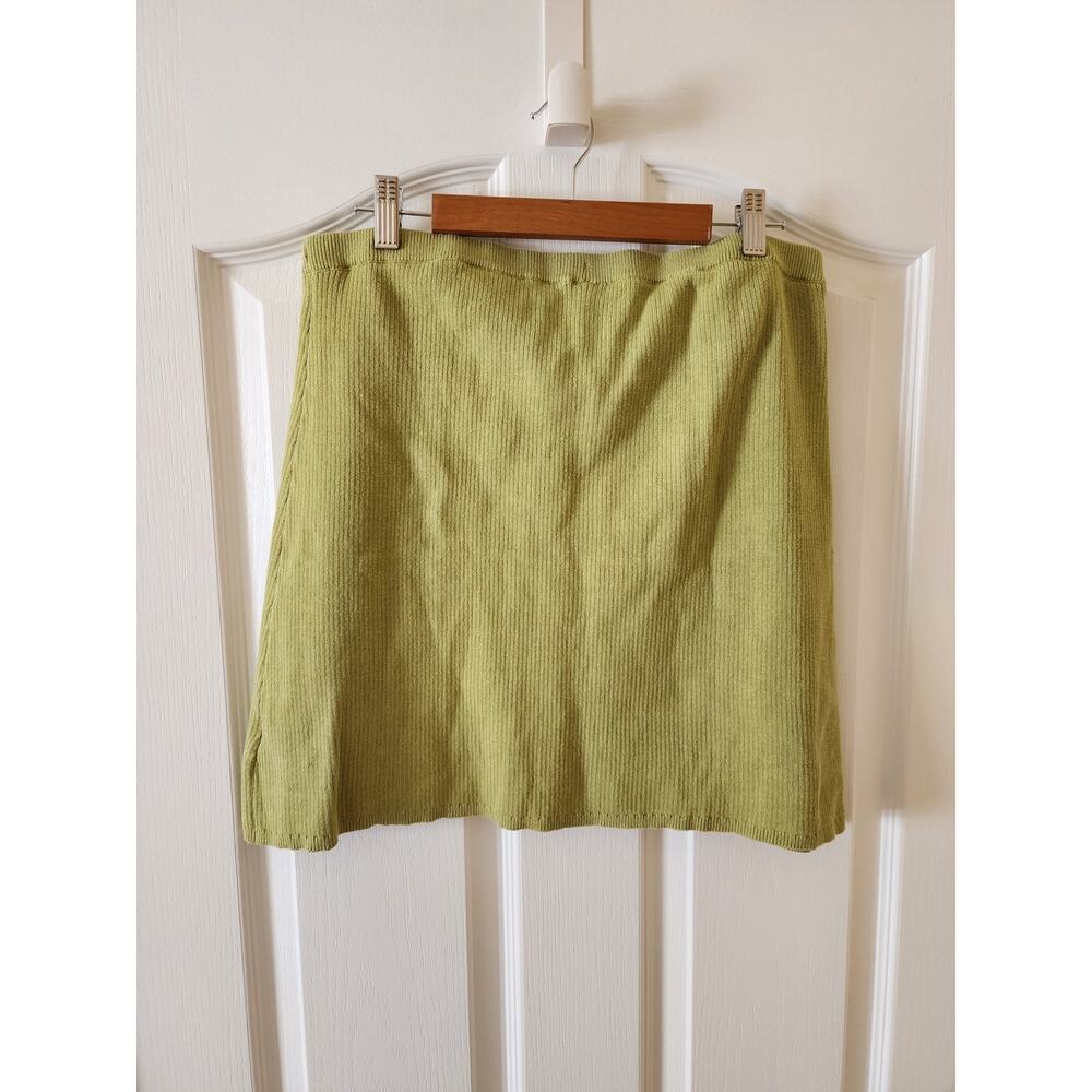 Free People Laurel Knit Mini Skirt Size L Thyme Olive Green Stretchy Boho Soft - Picture 2 of 5